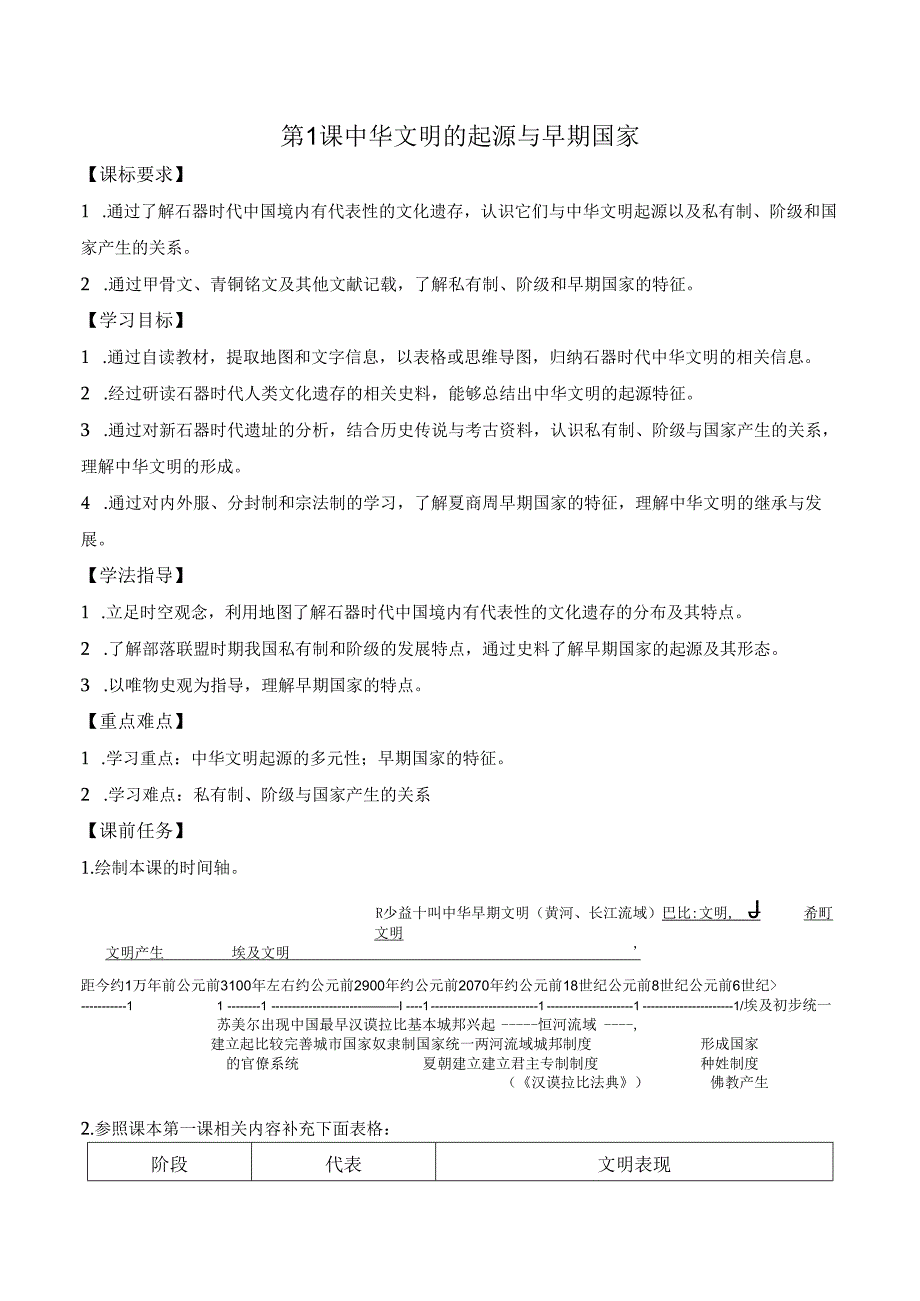 纲要（上）第1课 中华文明的起源与早期国家 导学案.docx_第1页