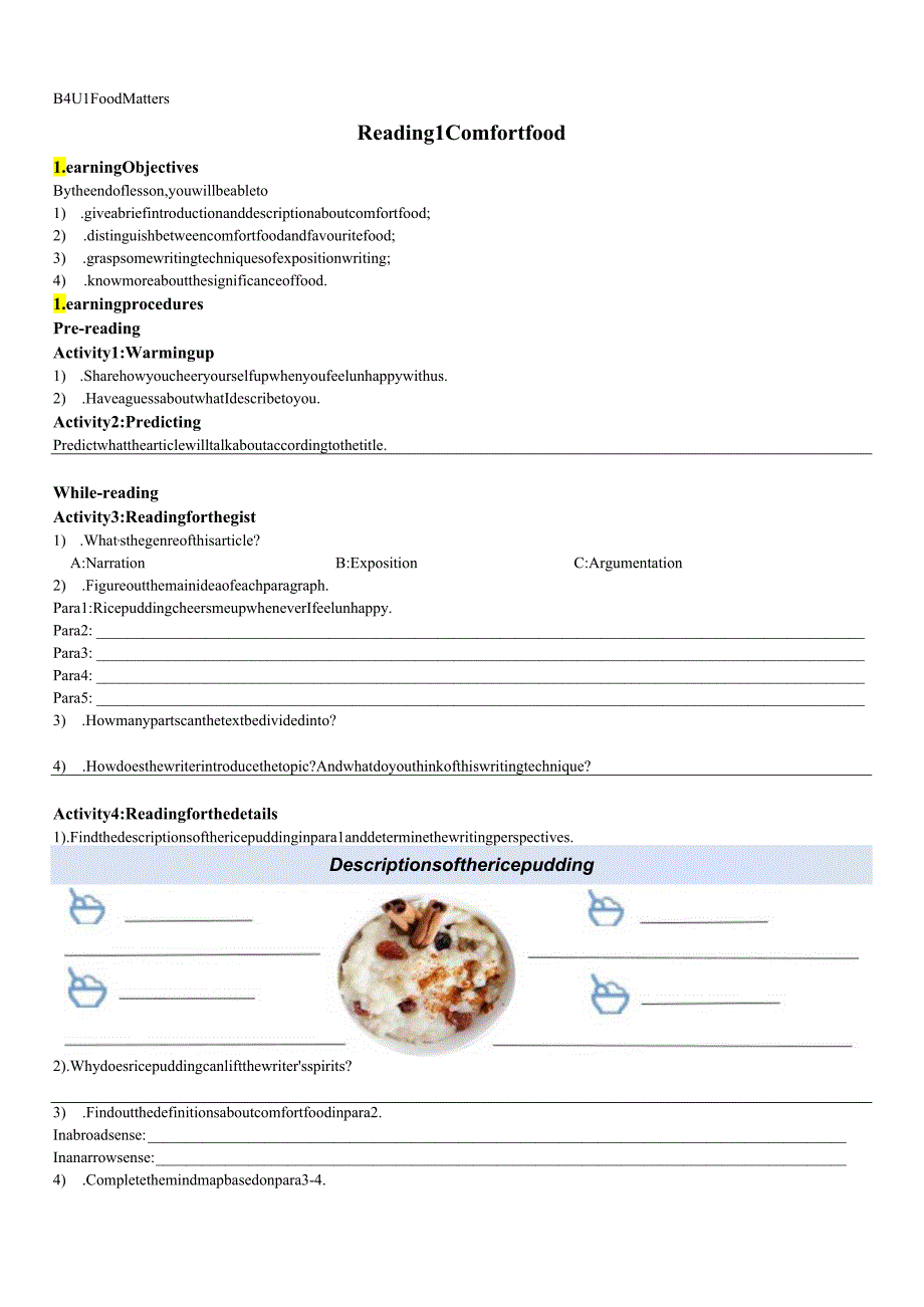 2023-2024学年牛津译林版选择性必修第一册Unit 1 Food Matters Reading 导学案.docx_第1页