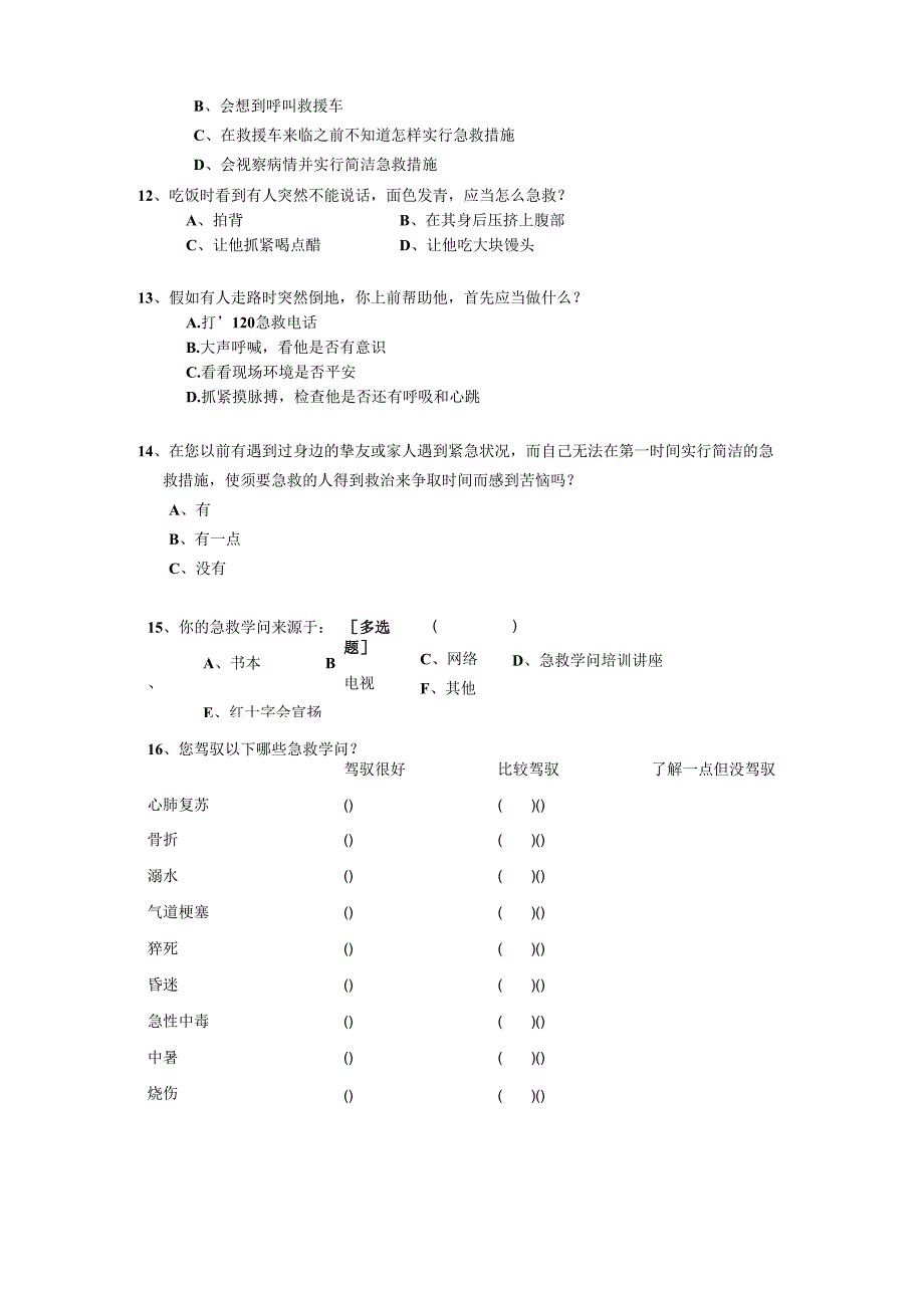 2急救知识问卷调查.docx_第2页