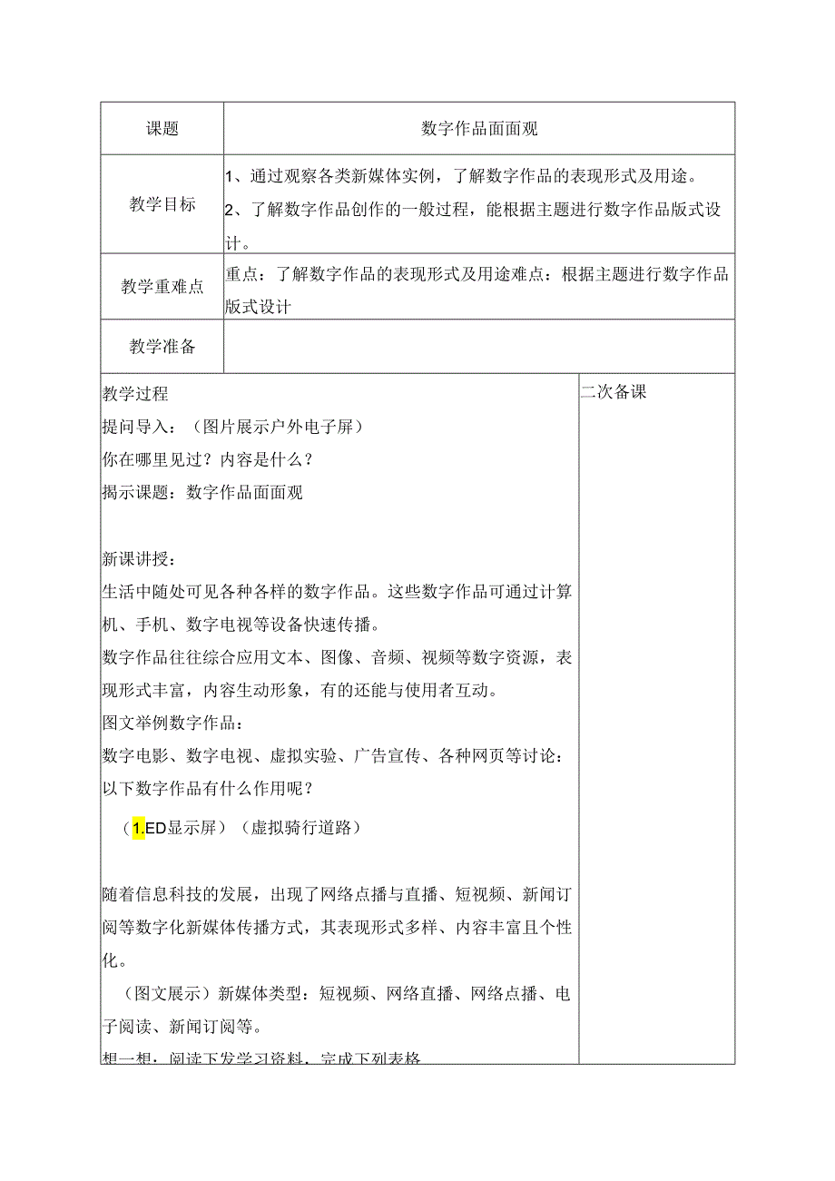 6 数字作品面面观 教案 三下信息科技浙教版.docx_第1页