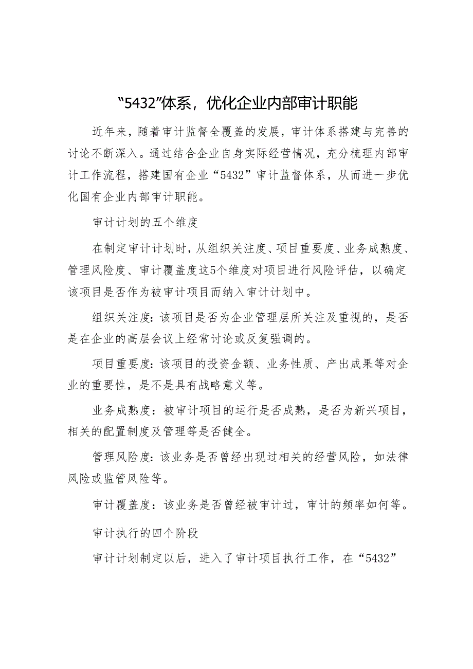 审计技巧：“5432”体系优化企业内部审计职能.docx_第1页