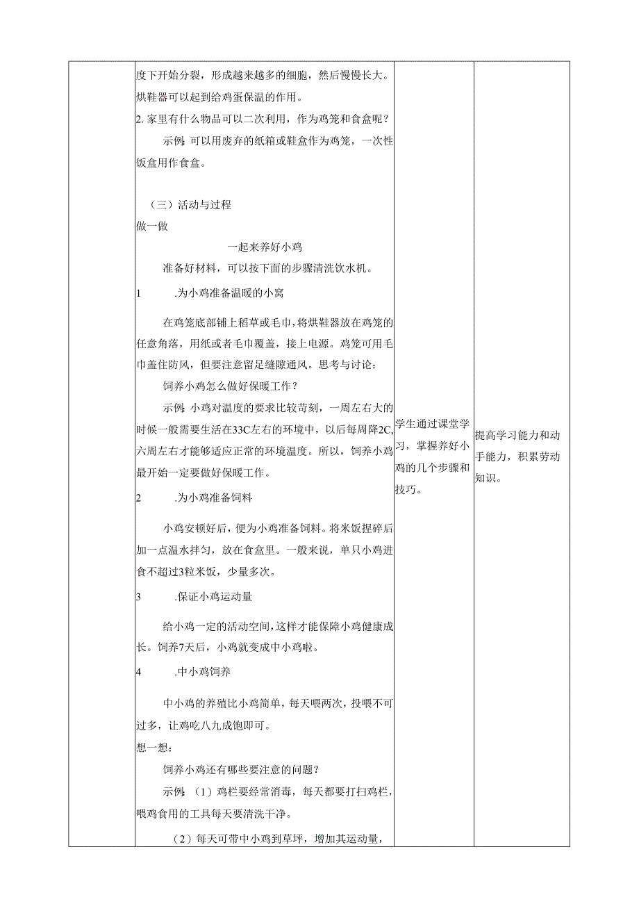 《8 养小鸡》教案 川民版劳动教育三下.docx_第2页