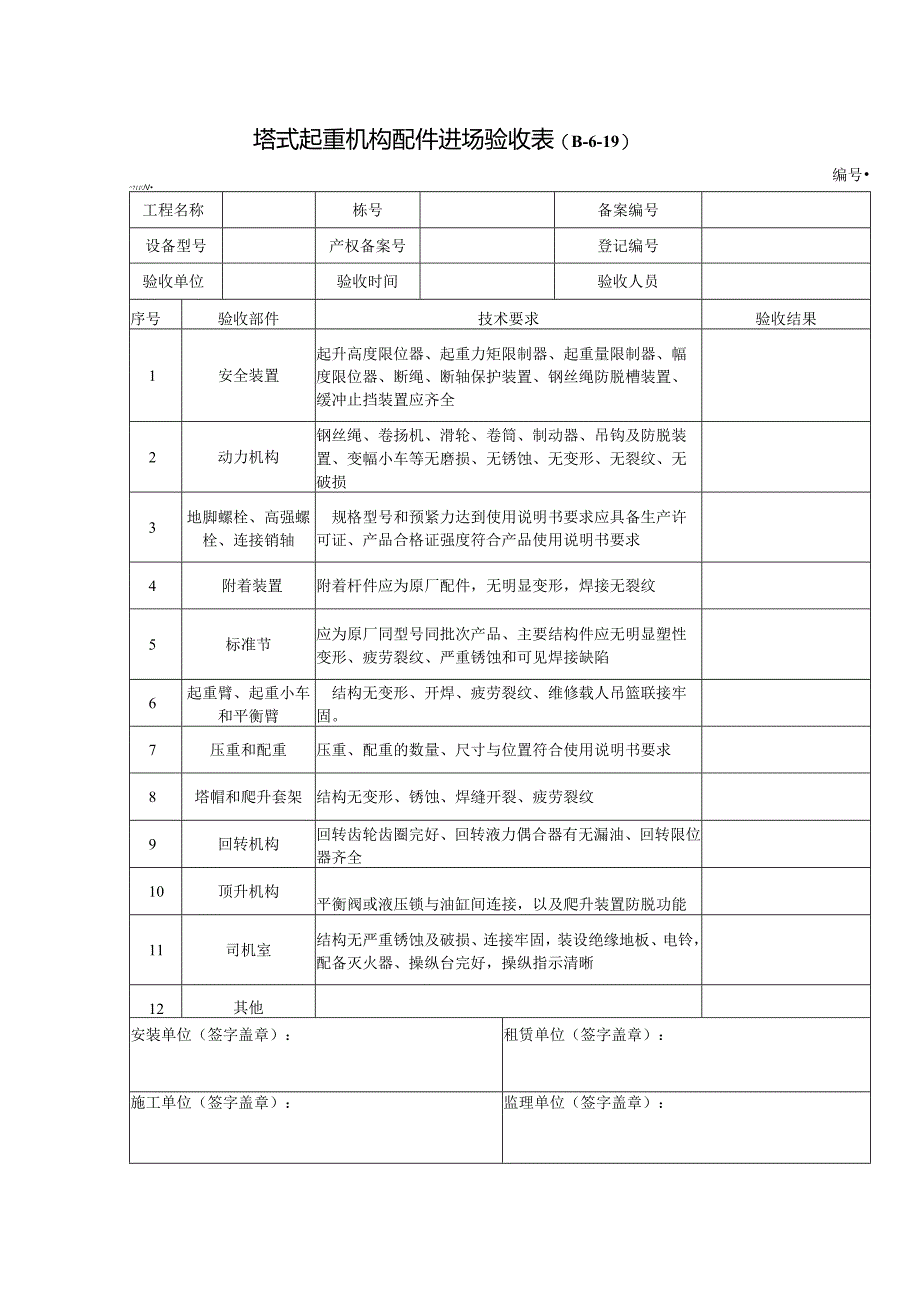 塔式起重机构配件进场验收表.docx_第1页