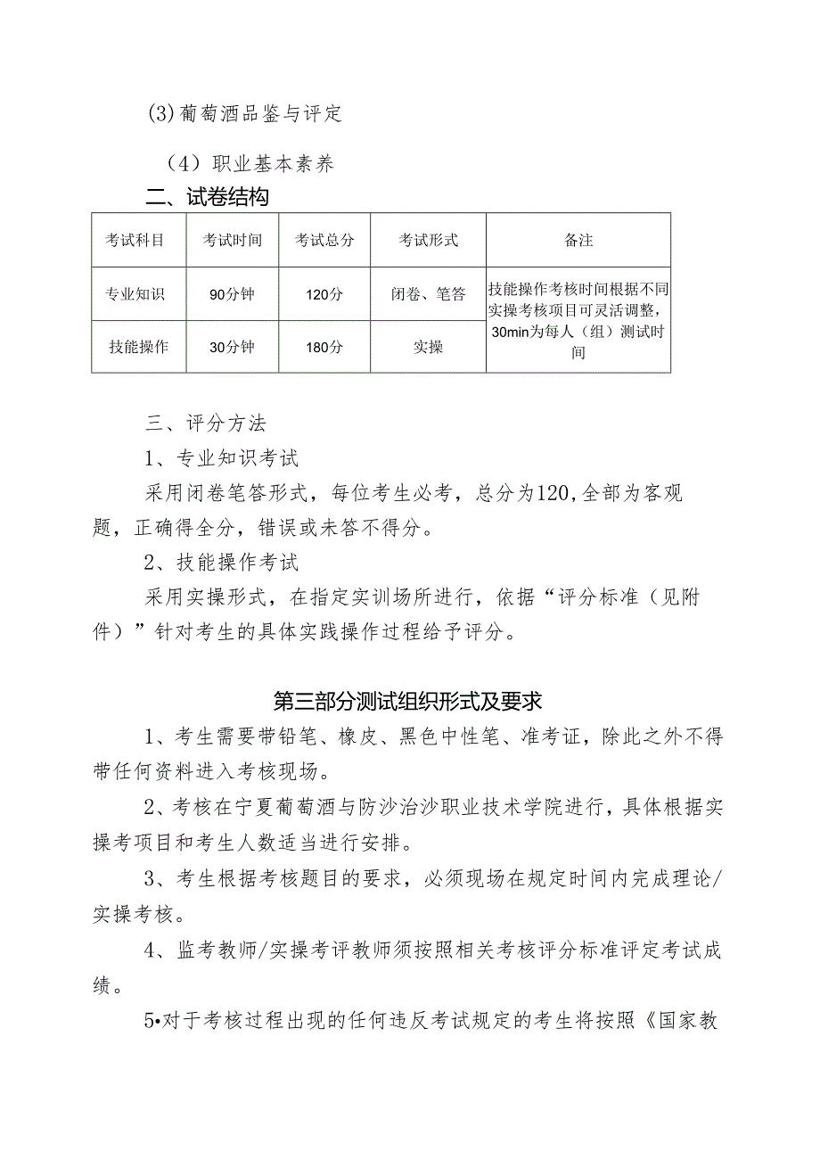 宁夏2024年高等职业教育分类考试职业技能测试大纲（葡萄与葡萄酒类）.docx_第2页