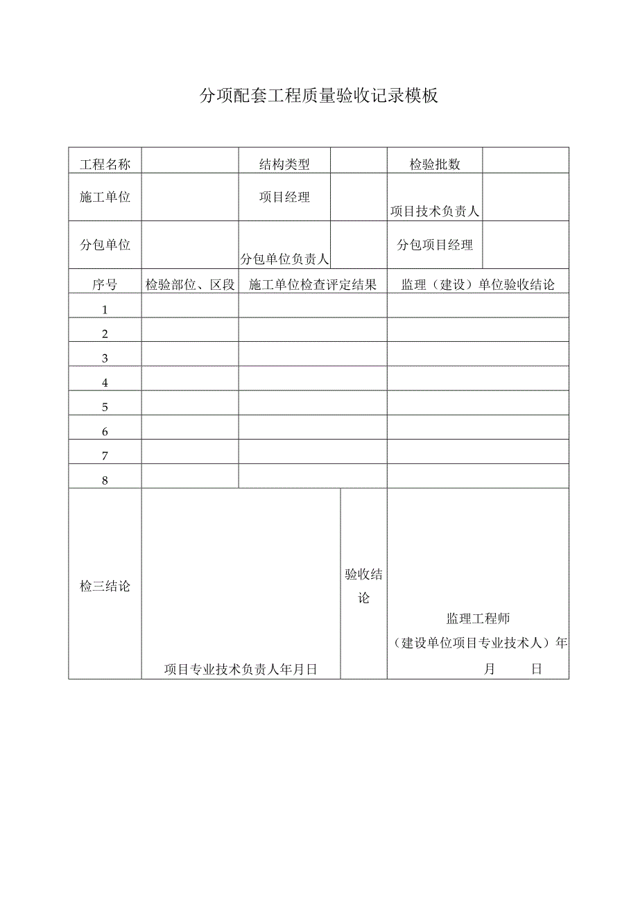 分项配套工程质量验收记录模板.docx_第1页