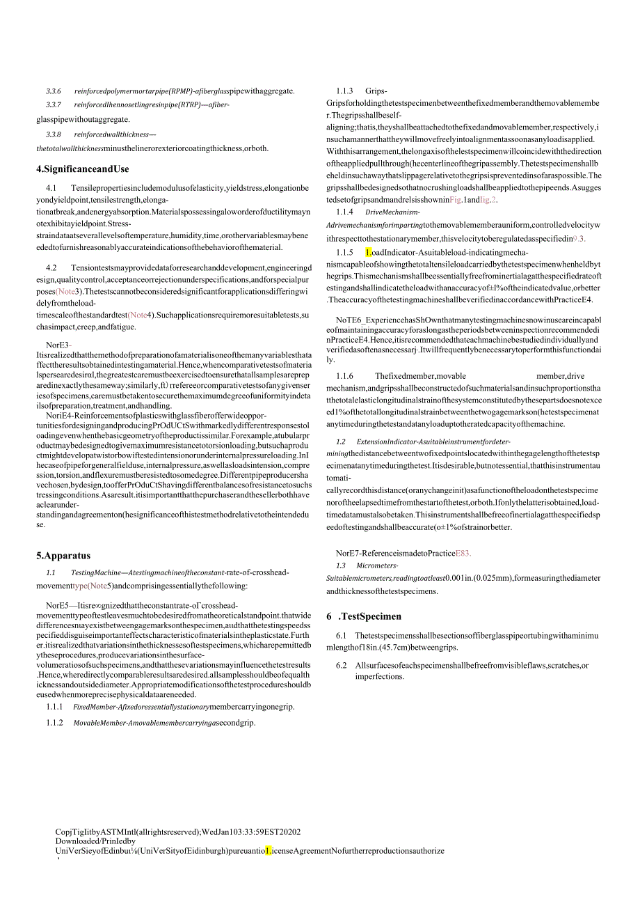 ASTM D2105-01-2019 玻璃纤维增强热固性树脂管纵向拉伸性能的标准试验方法.docx_第2页