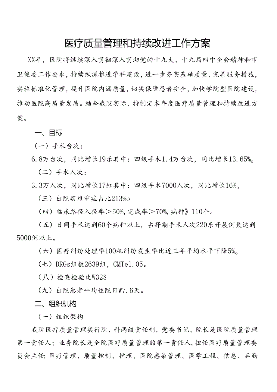 医疗质量管理和持续改进工作方案.docx_第1页