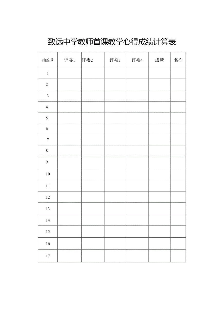 致远中学教师首课教学心得成绩计算表.docx_第1页