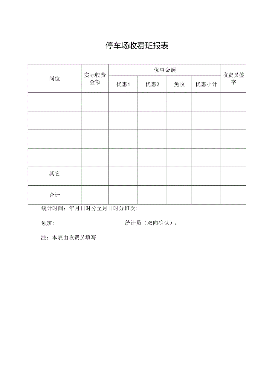 停车场收费班报表.docx_第1页