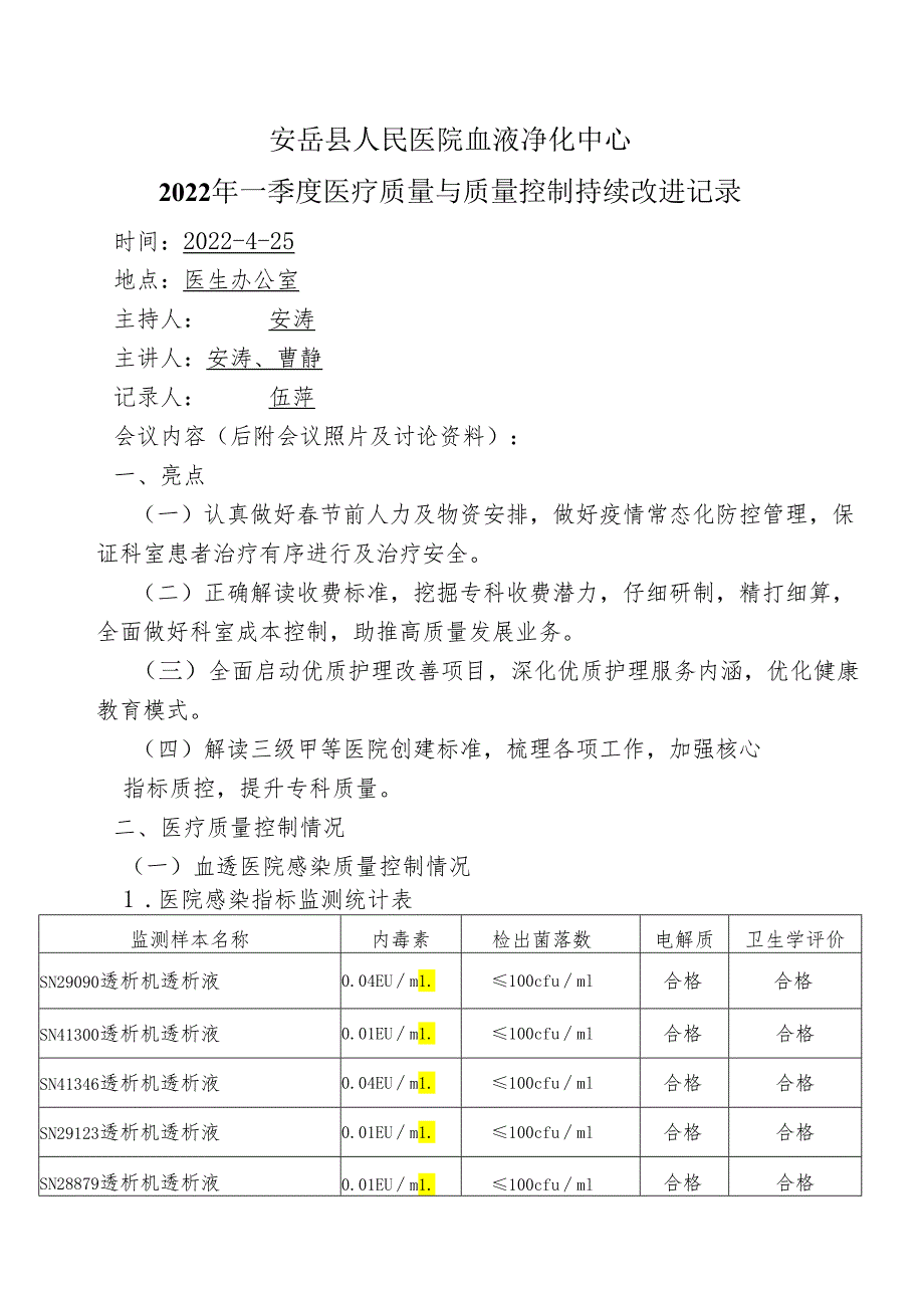 医疗质量与安全改进记录（2022年一季度） -.docx_第1页