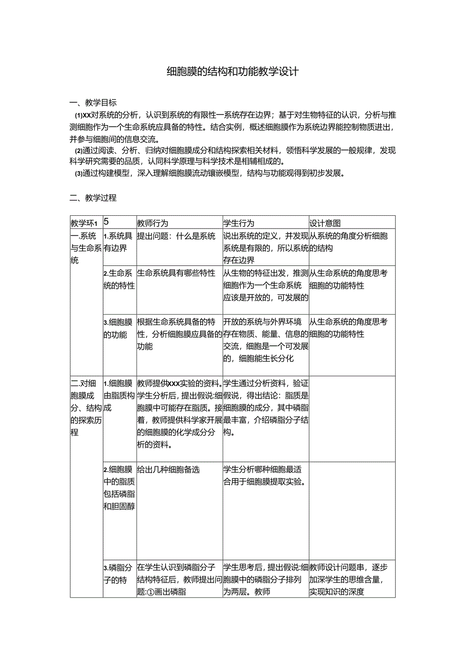 细胞膜的结构和功能教学设计.docx_第1页