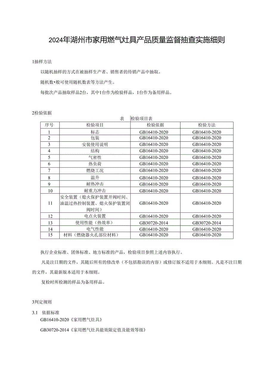 2024年湖州市家用燃气灶具产品质量监督抽查实施细则.docx_第1页