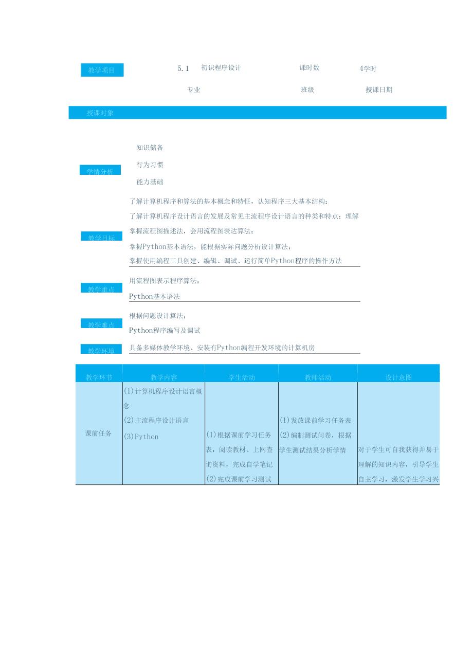 高教版信息技术《5.1初始程序设计 任务1 认识算法》教案.docx_第1页