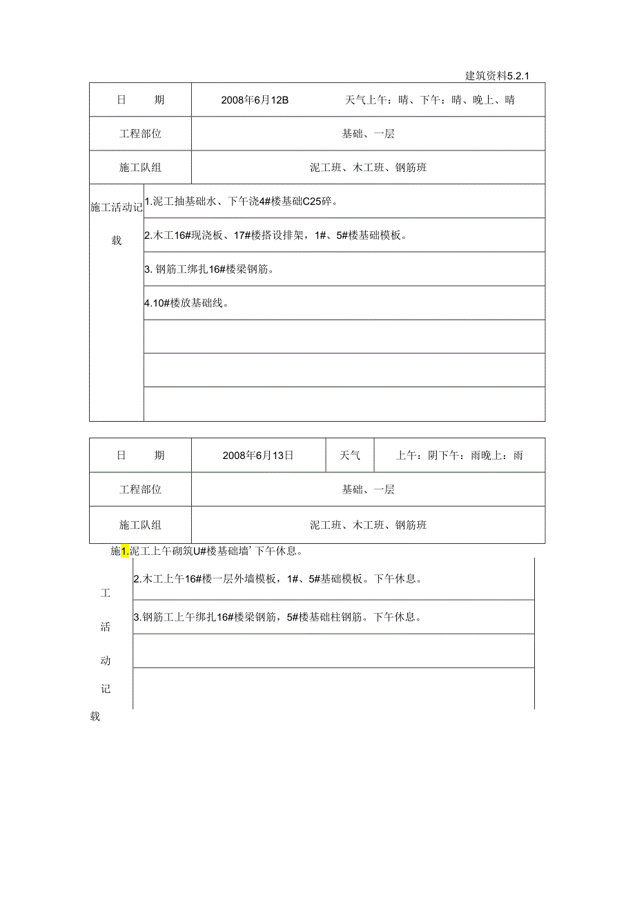 [施工资料]施工日记.docx_第1页