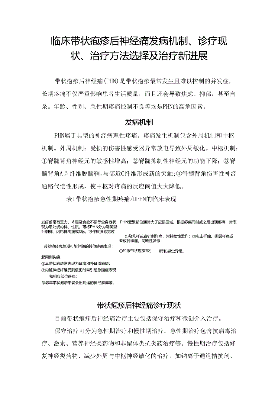 临床带状疱疹后神经痛发病机制、诊疗现状、治疗方法选择及治疗新进展.docx_第1页