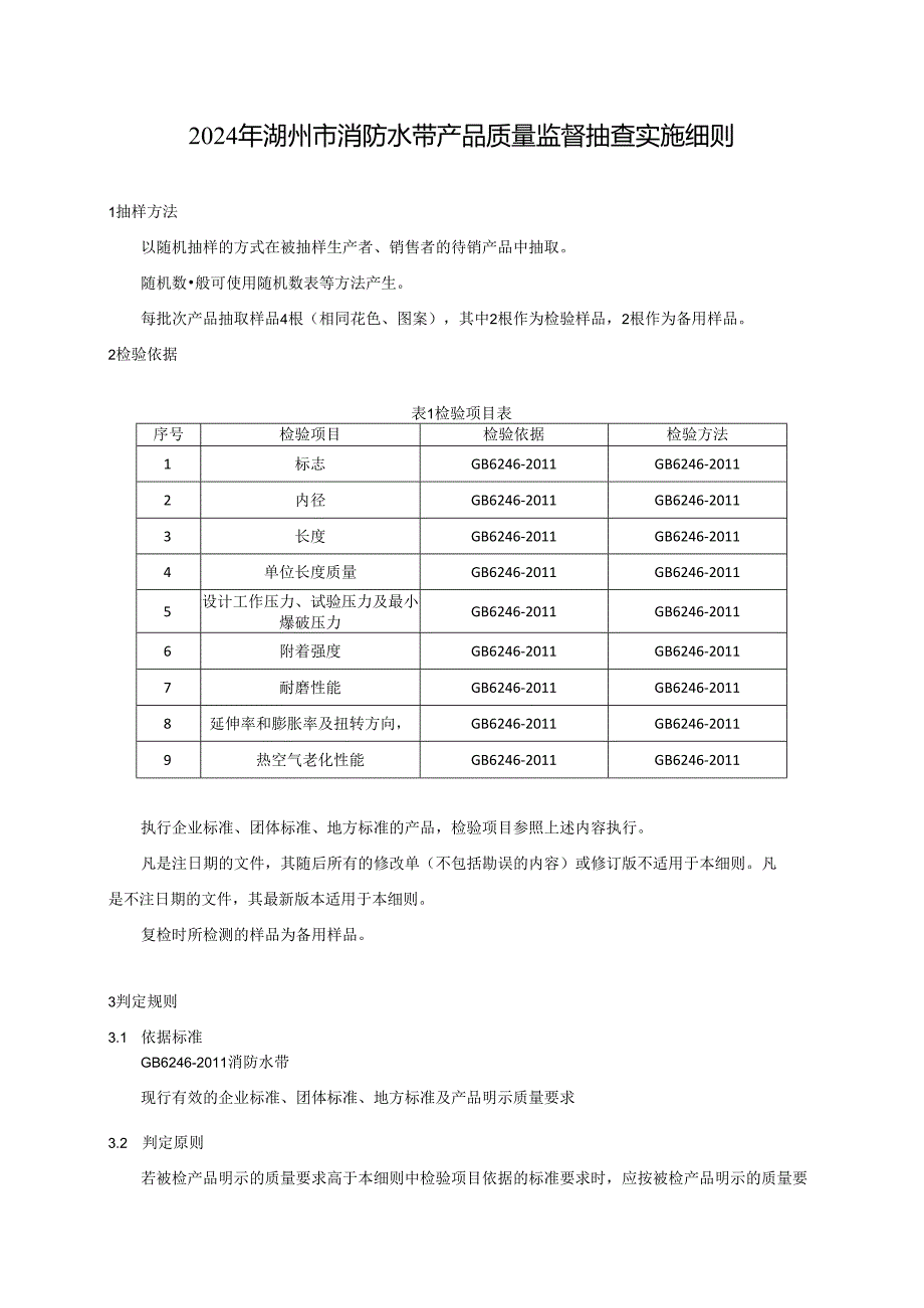 2024年湖州市消防水带产品质量监督抽查实施细则.docx_第1页