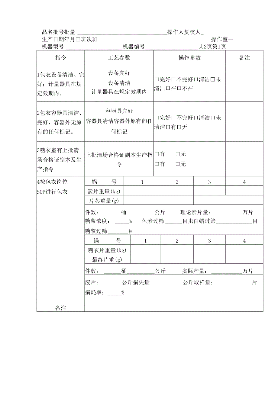 包衣制造记录模板.docx_第1页