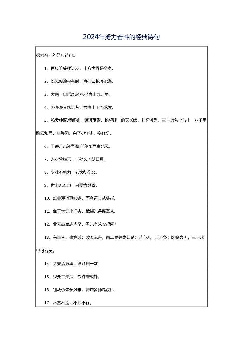 2024年努力奋斗的经典诗句.docx_第1页