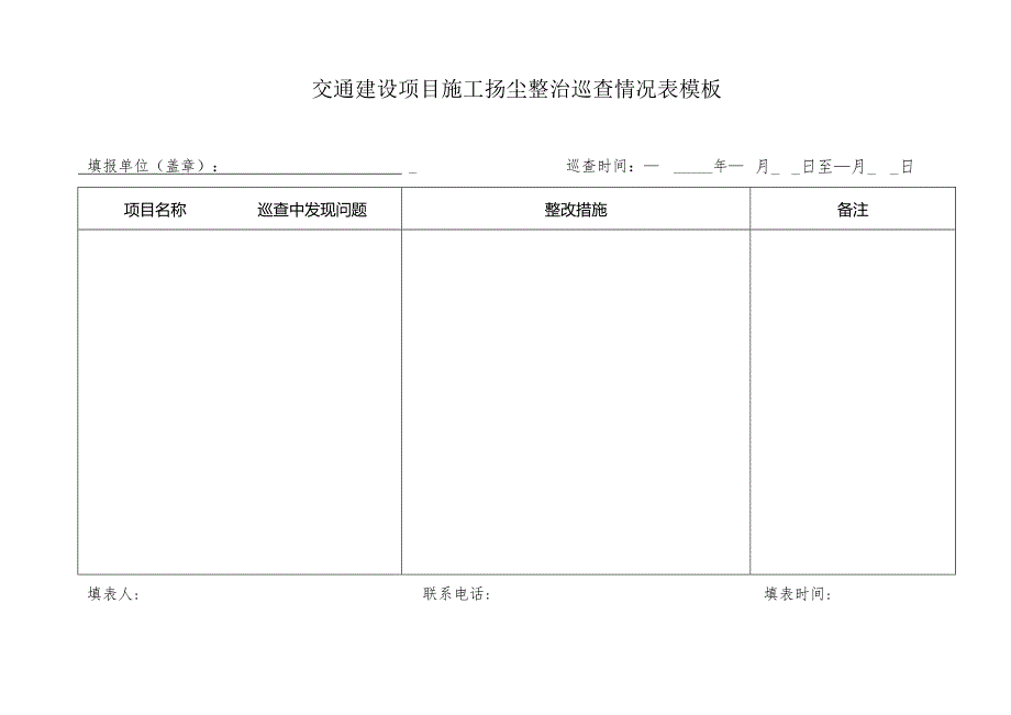 交通建设项目施工扬尘整治巡查情况表模板.docx_第1页