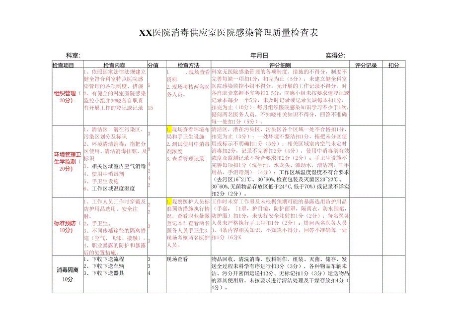 6.消毒供应室医院感染管理质量检查表.docx_第1页