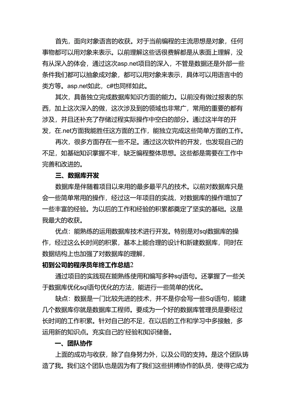 初到公司的程序员年终工作总结范文.docx_第2页