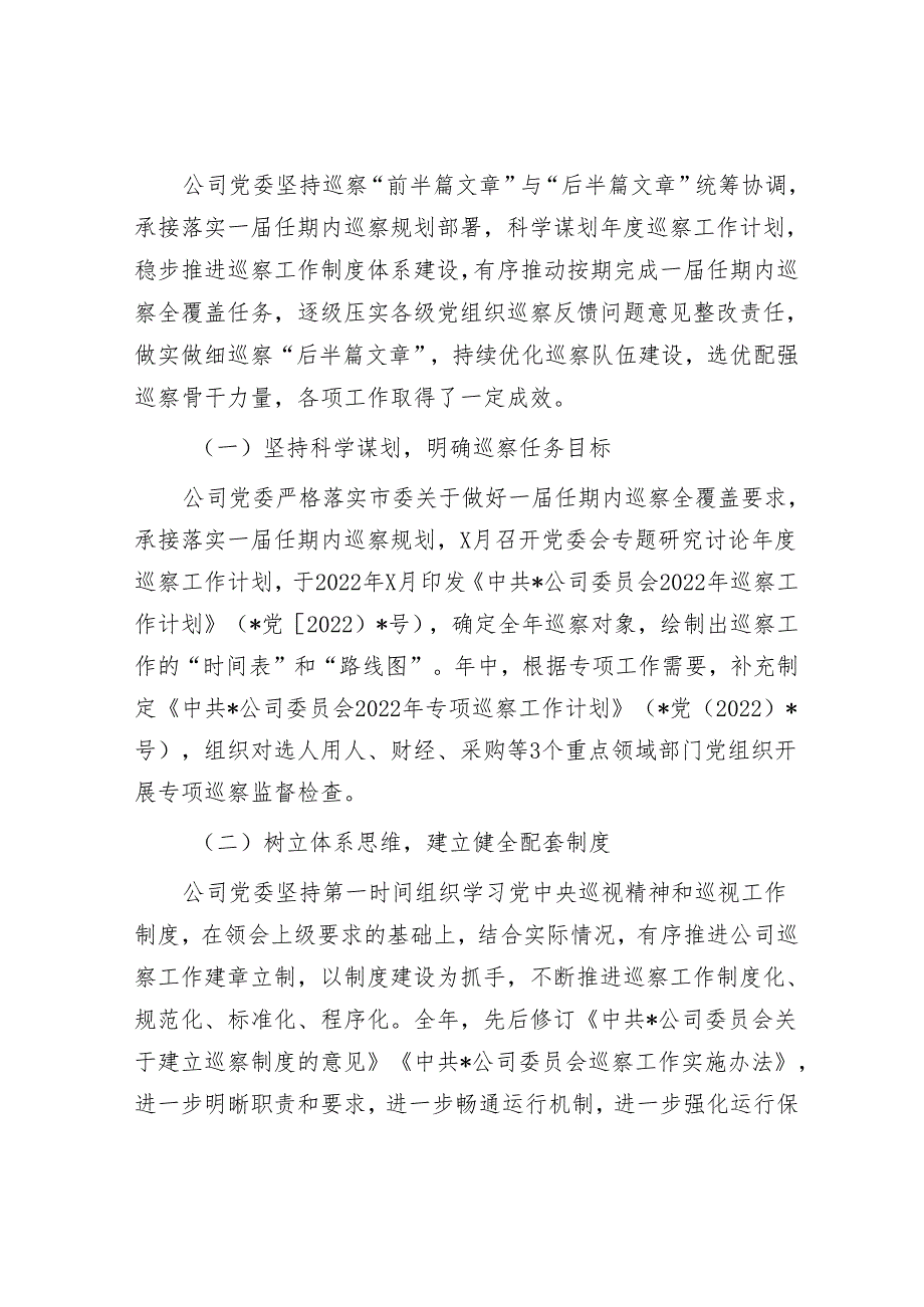 某公司党委2022年巡察工作总结报告&2023年巡察办半年工作总结.docx_第2页