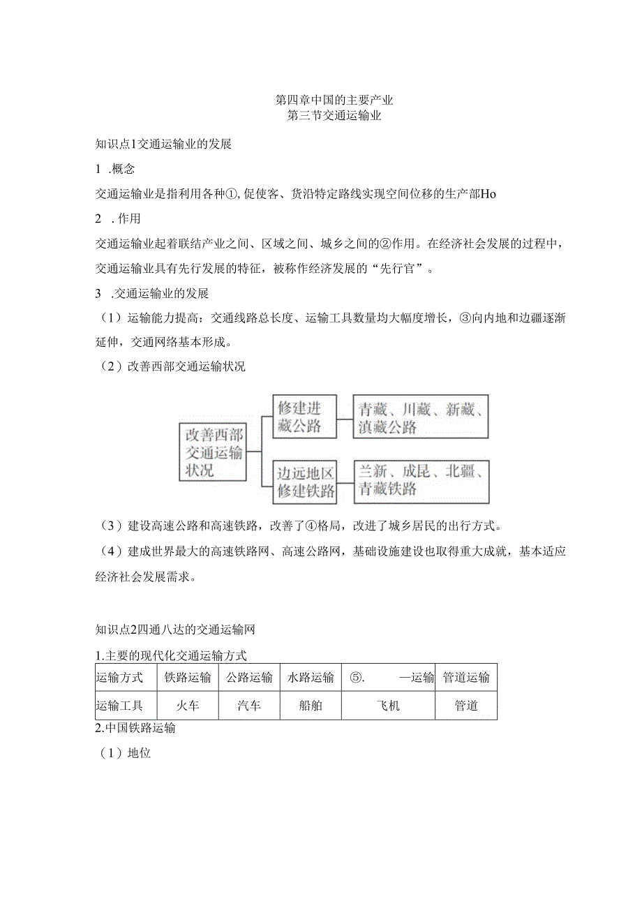 第三节 交通运输业 要点归纳（含答案）.docx_第1页