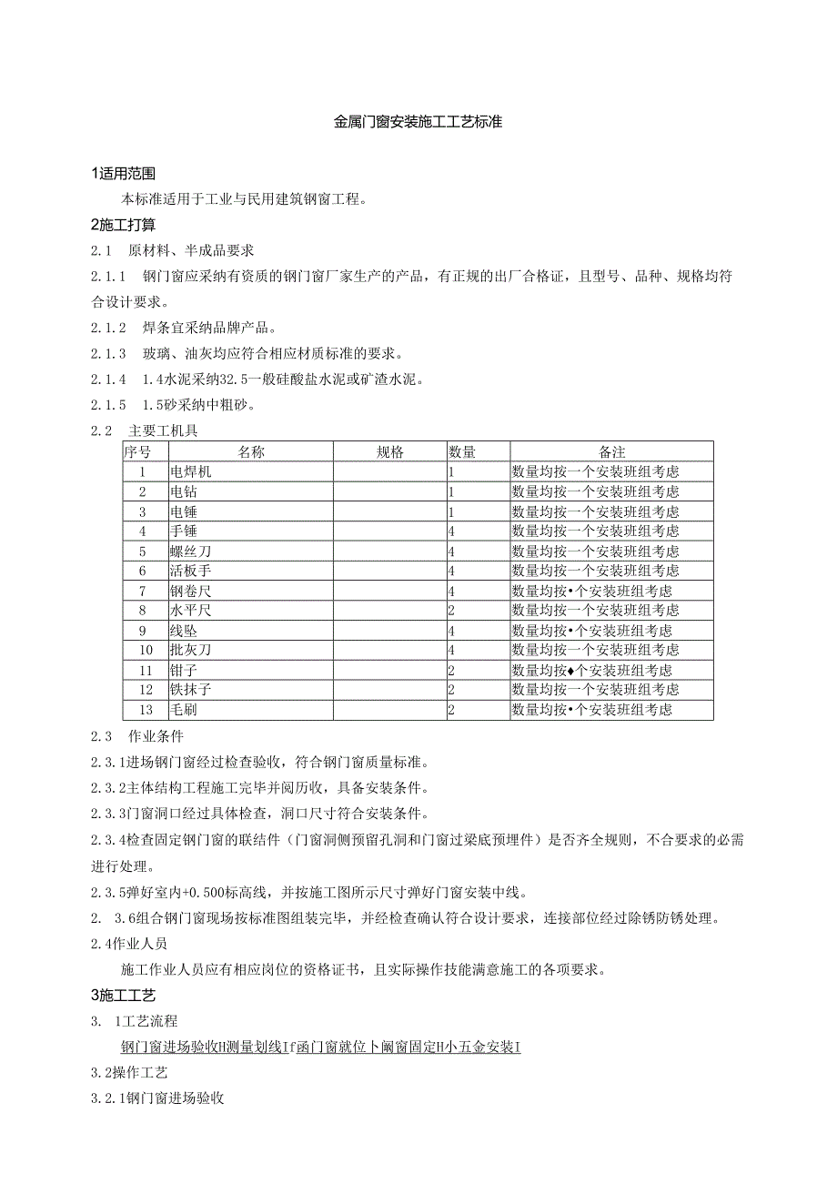 3.2金属门窗制作与安装工艺标准.docx_第1页