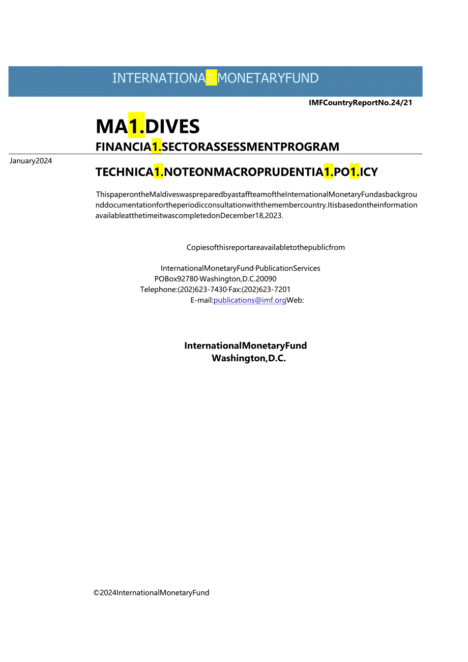 IMF-马尔代夫：金融部门评估方案关于宏观审慎政策的技术说明（英）-2024.1.docx_第1页