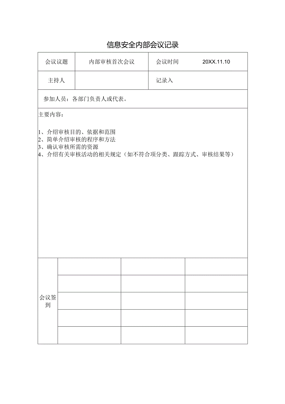 4-ISO27001 2022版内审首末次会议会议纪要(打印签字).docx_第1页