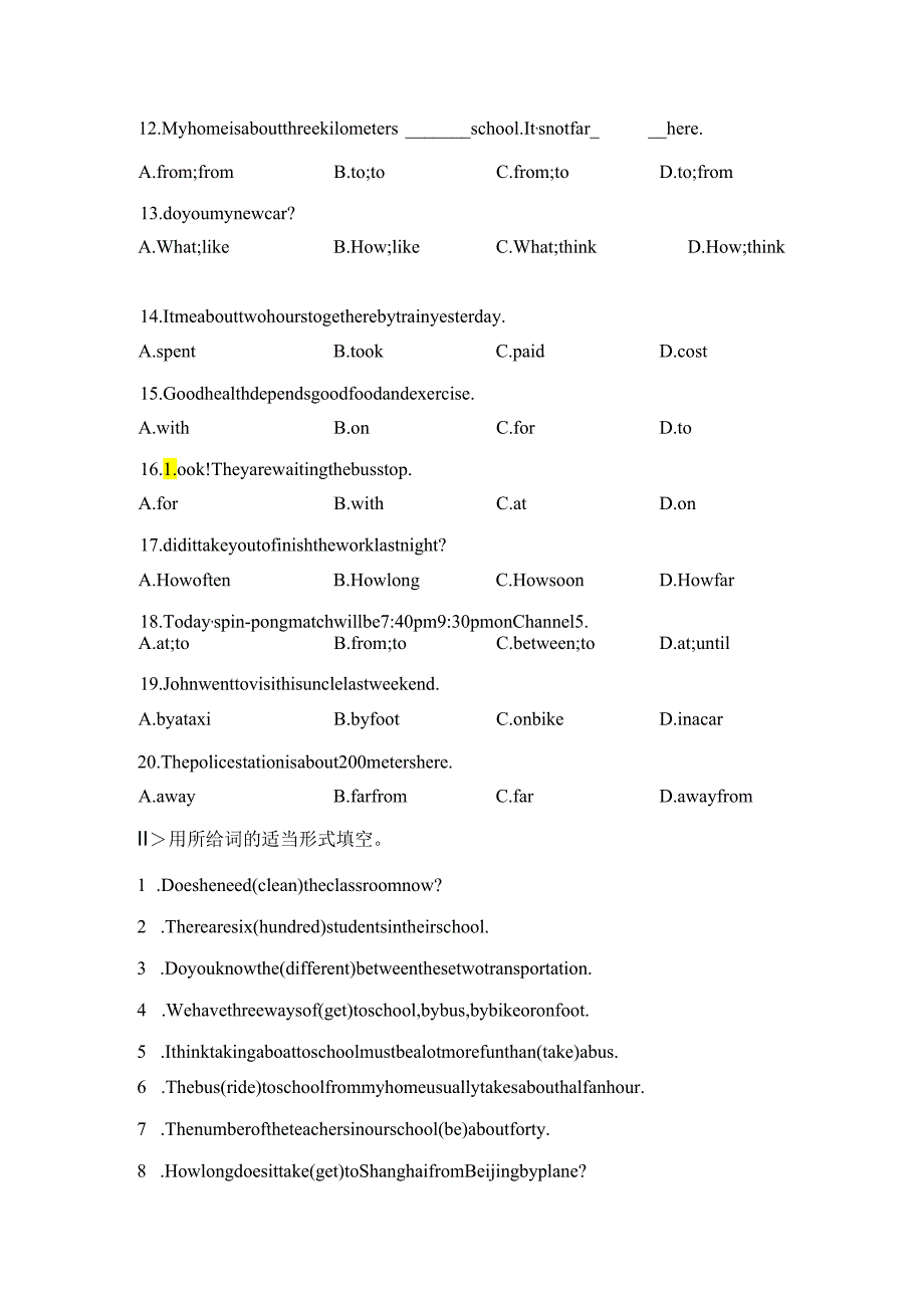 Unit3 How do you get to school单元练习题.docx_第2页