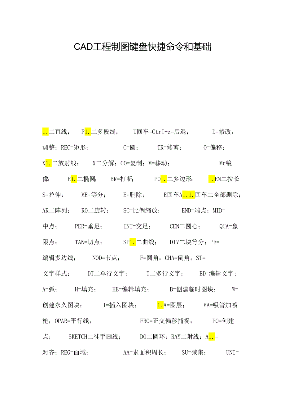 CAD工程制图键盘快捷命令和基础 .docx_第1页