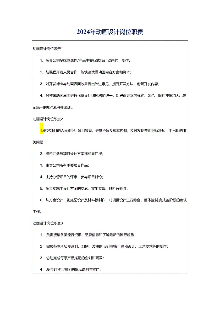 2024年动画设计岗位职责.docx_第1页