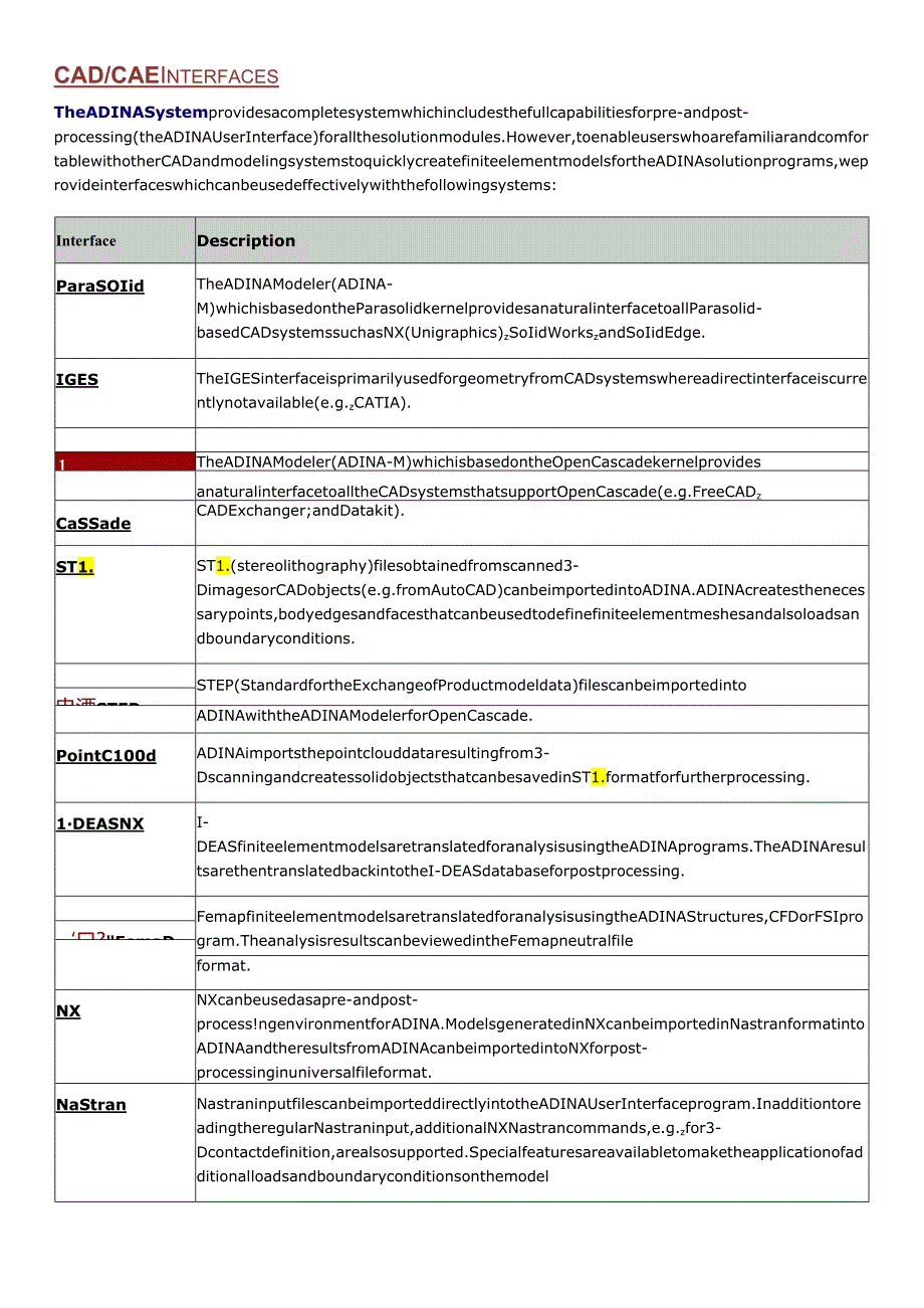 ADINA CAD-CAE Interface 软件接口 前后处理.docx_第1页