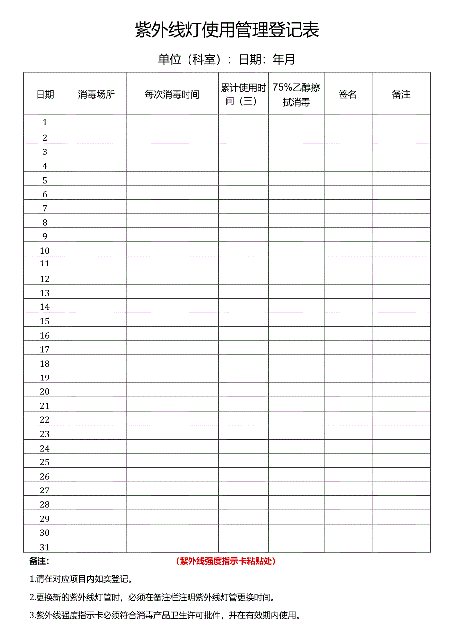 紫外线灯使用管理登记表.docx_第1页