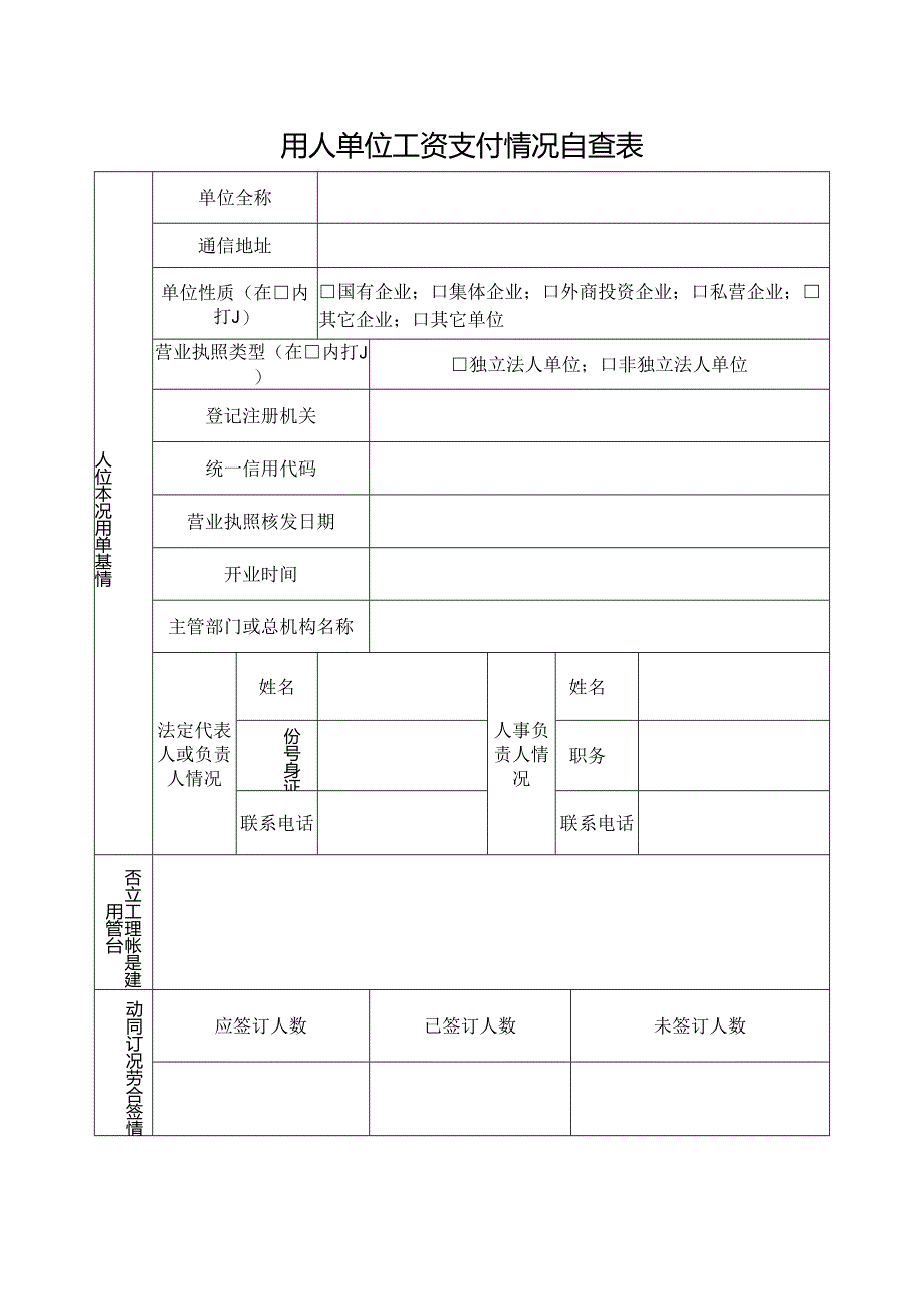 用人单位工资支付情况自查表.docx_第1页