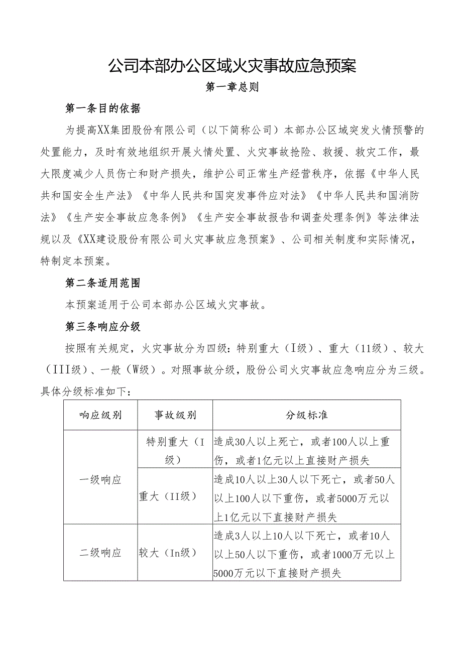 公司本部办公区域火灾事故应急预案.docx_第1页