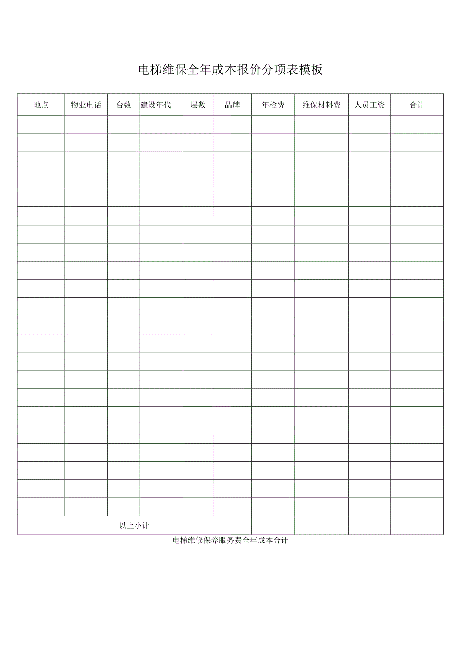 电梯维保全年成本报价分项表模板.docx_第1页