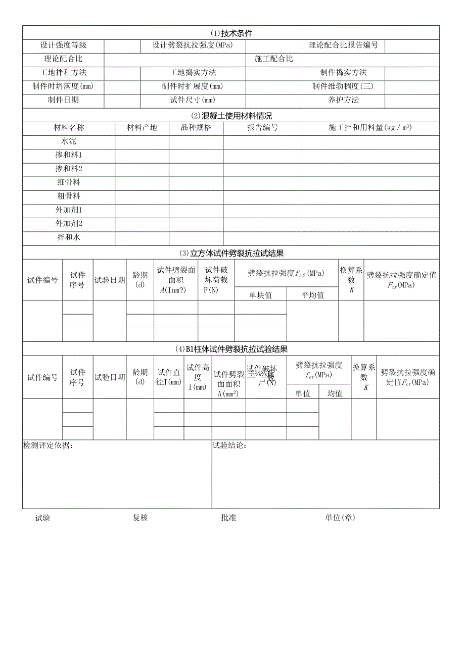 混凝土劈裂抗拉强度试验报告表格模板.docx_第2页