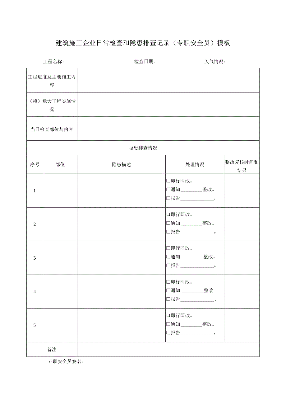 建筑施工企业日常检查和隐患排查记录（专职安全员）模板.docx_第1页