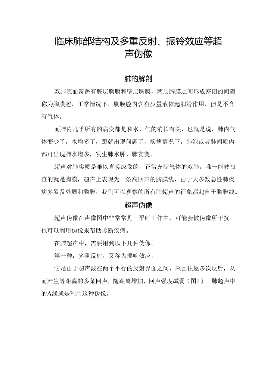 临床肺部结构及多重反射、振铃效应等超声伪像.docx_第1页