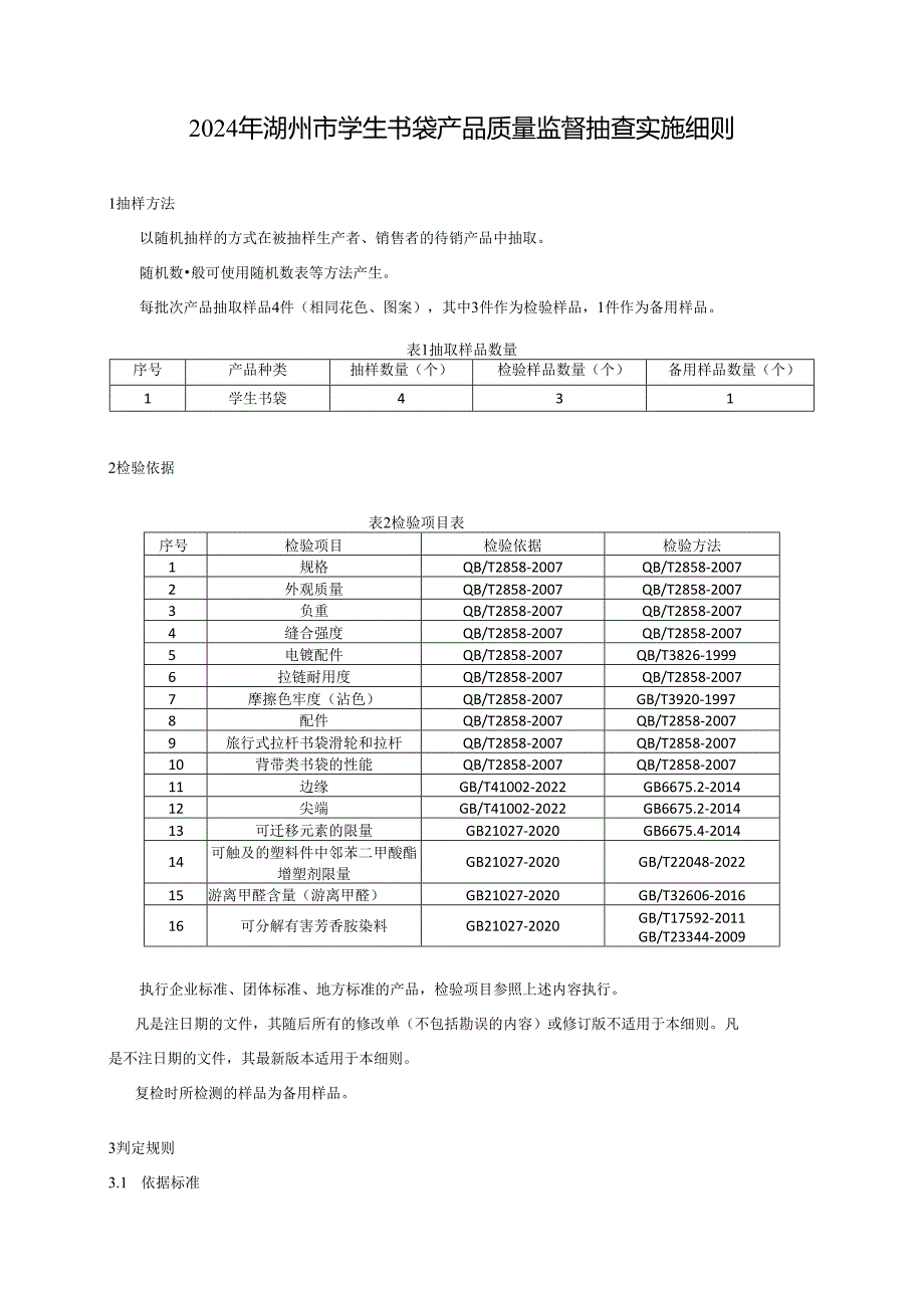 2024年湖州市学生书袋产品质量监督抽查实施细则.docx_第1页