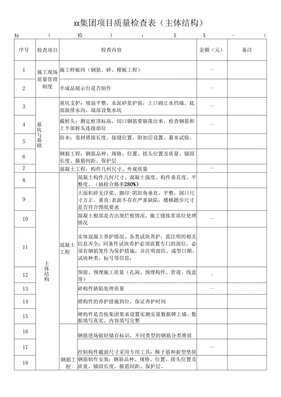 集团项目质量检查表（主体结构）.docx_第1页