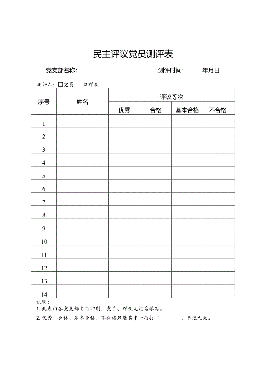 民主评议党员自评表、测评表、汇总表.docx_第2页