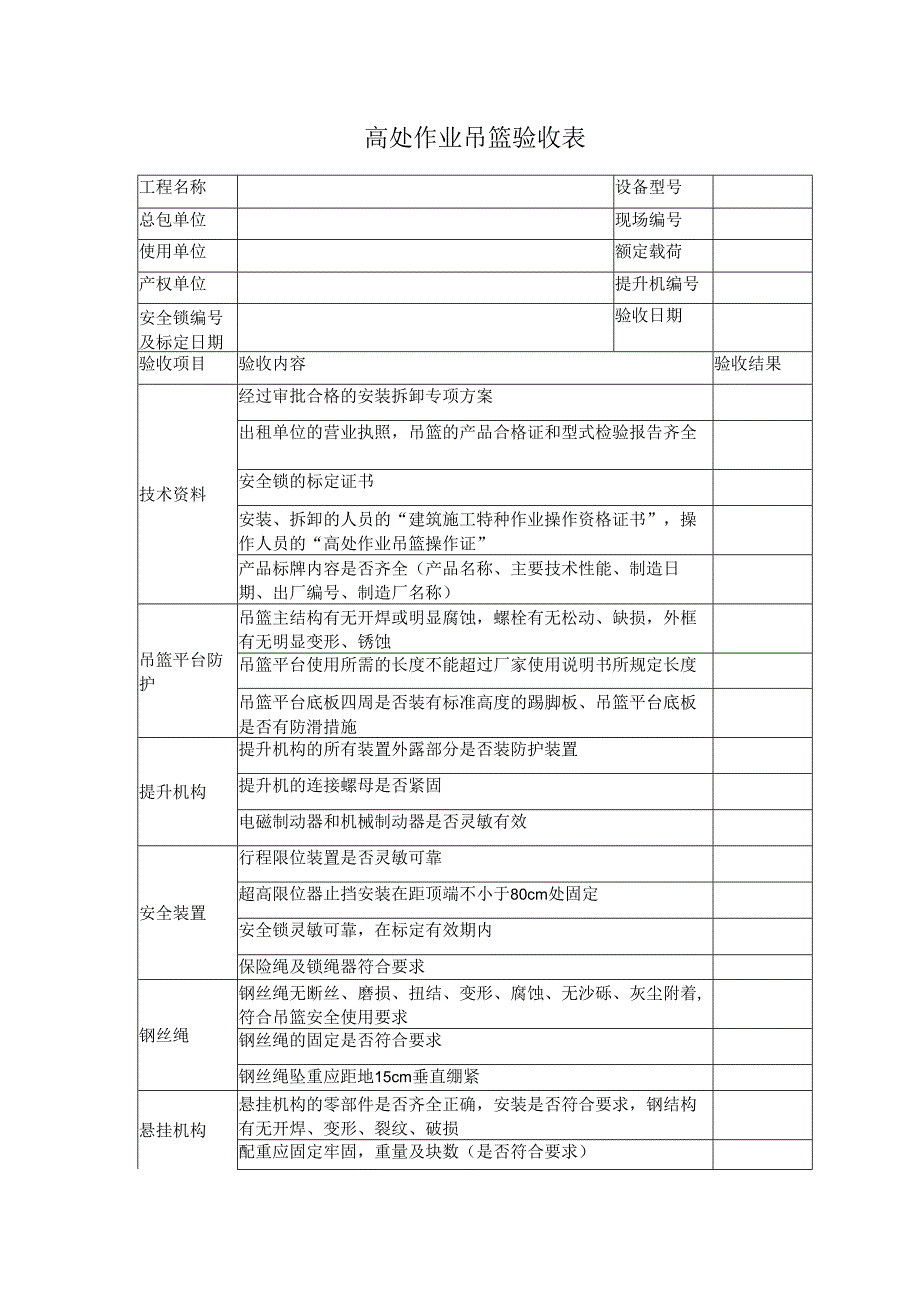 高处作业吊篮验收表.docx_第1页