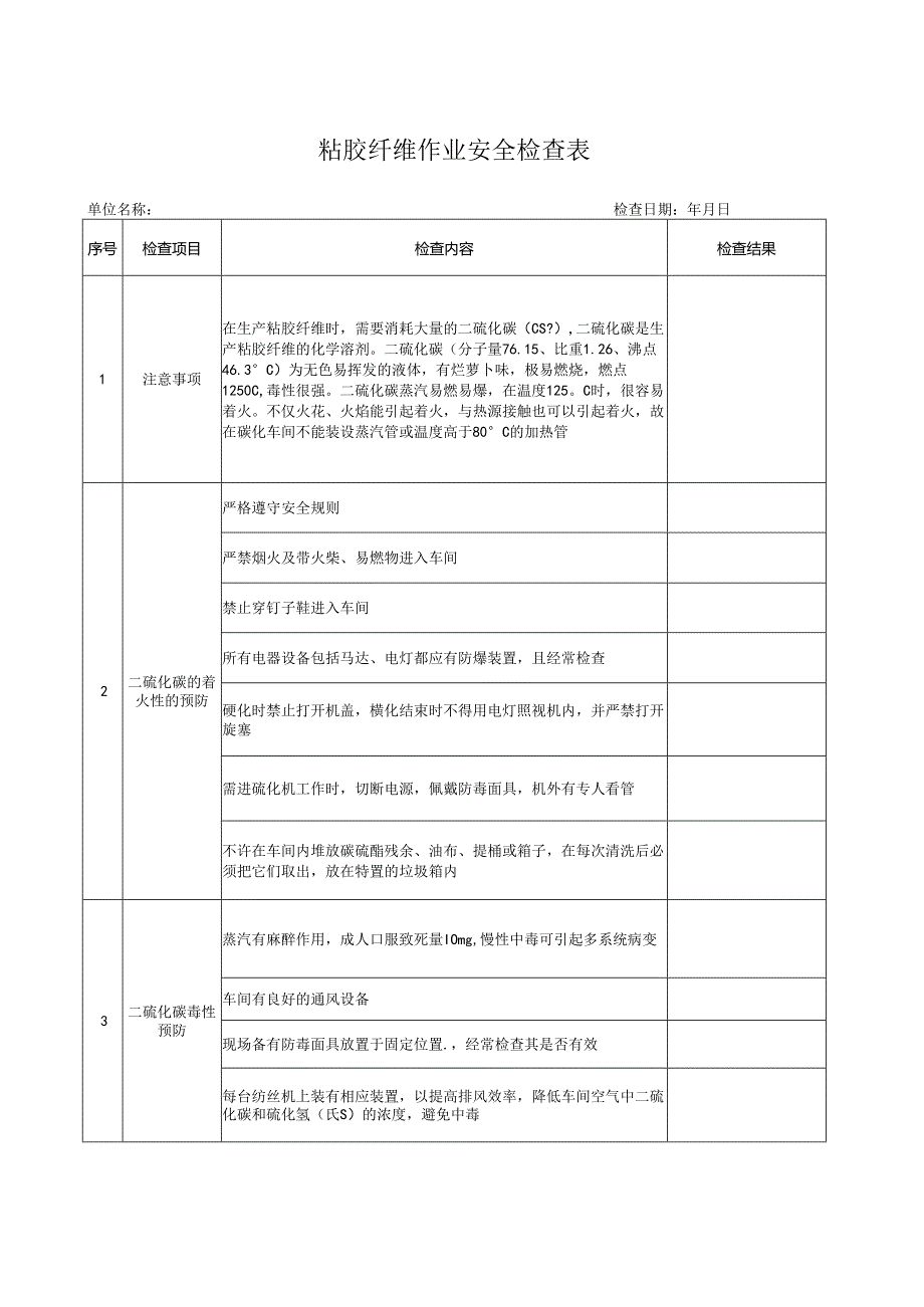 粘胶纤维作业安全检查表.docx_第1页