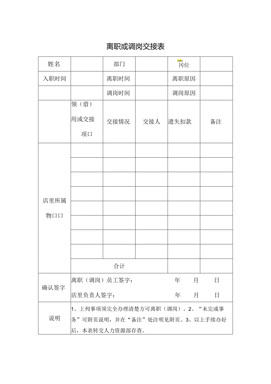 离职或调岗交接表.docx_第1页