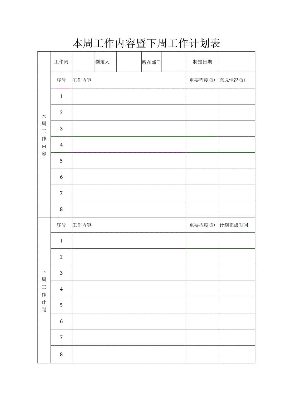 本周工作内容暨下周工作计划表.docx_第1页