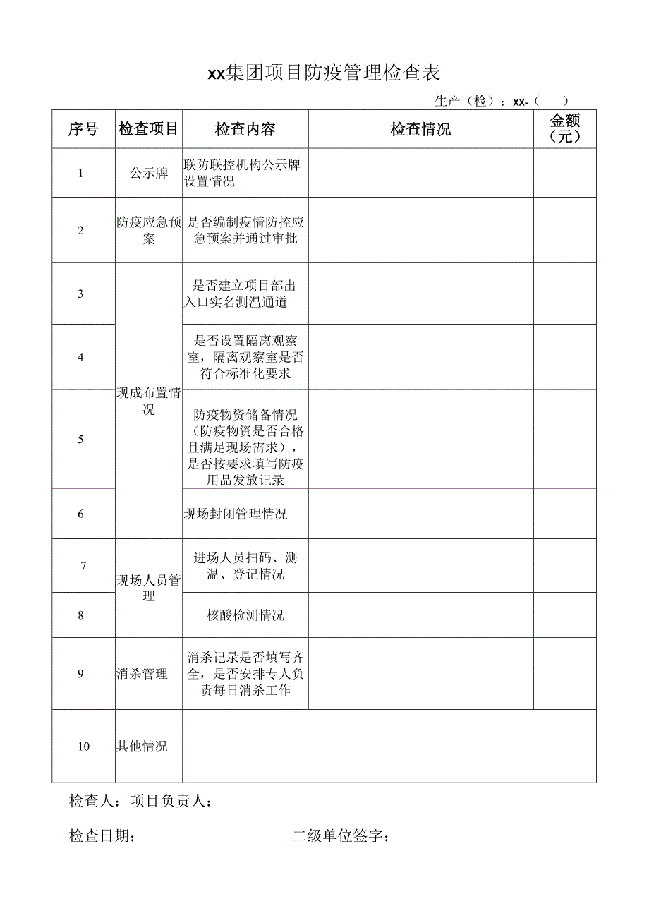 集团项目防疫管理检查表.docx_第1页