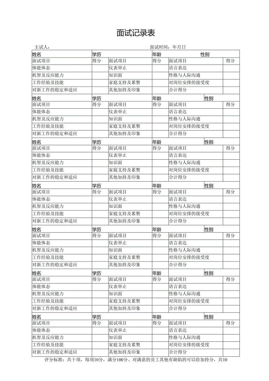 面试记录表（完整版）.docx_第1页